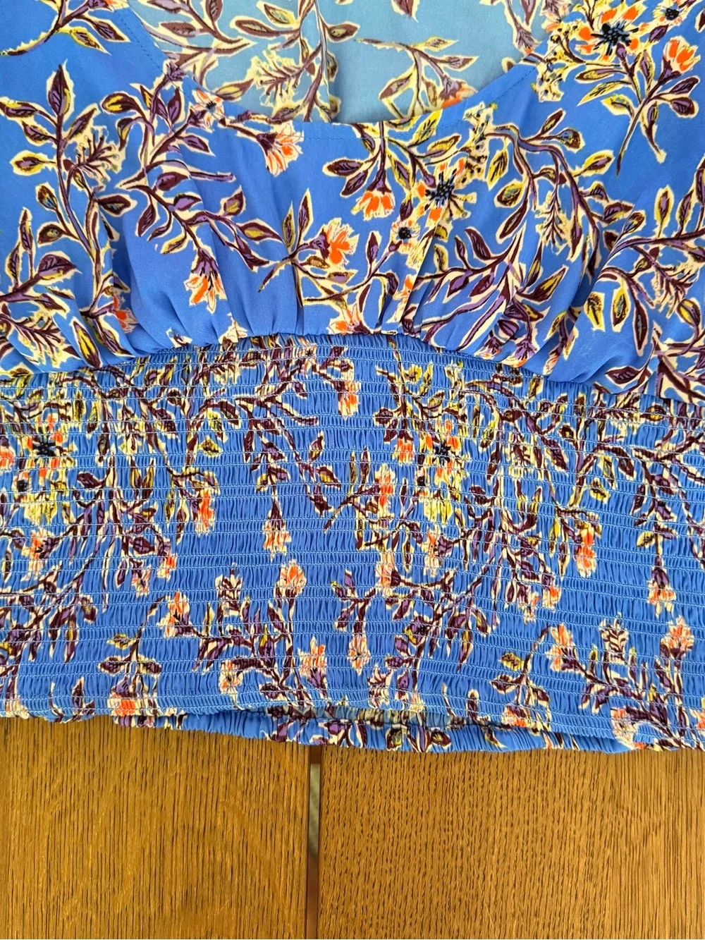 Free People Santiago Blouse Bluebell Floral Smocked Crop Top Boho Puff Sleeve S